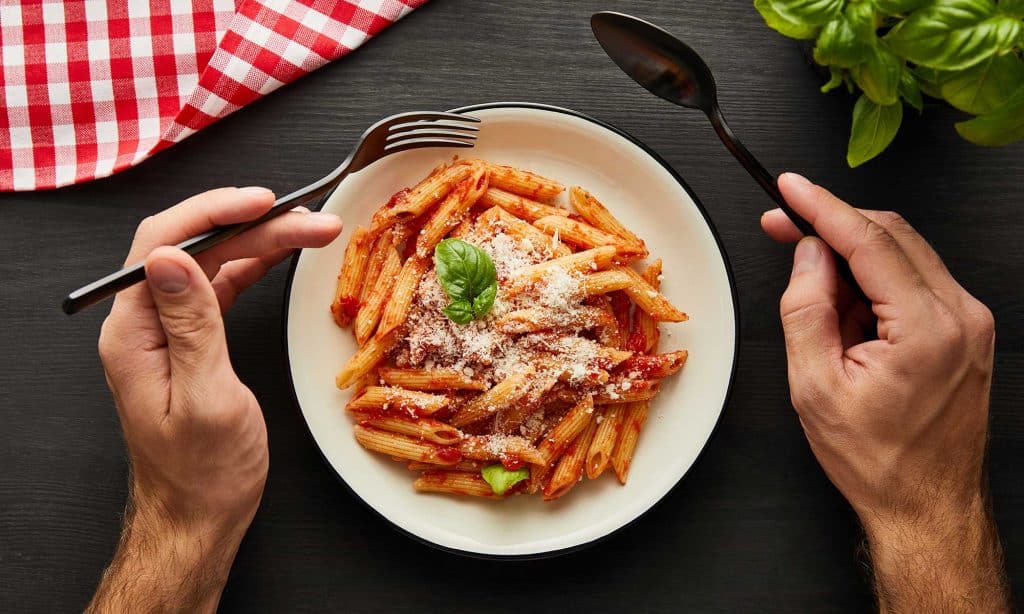 gourmet marry me marinara pasta dinner sprinkled with parmesan cheese